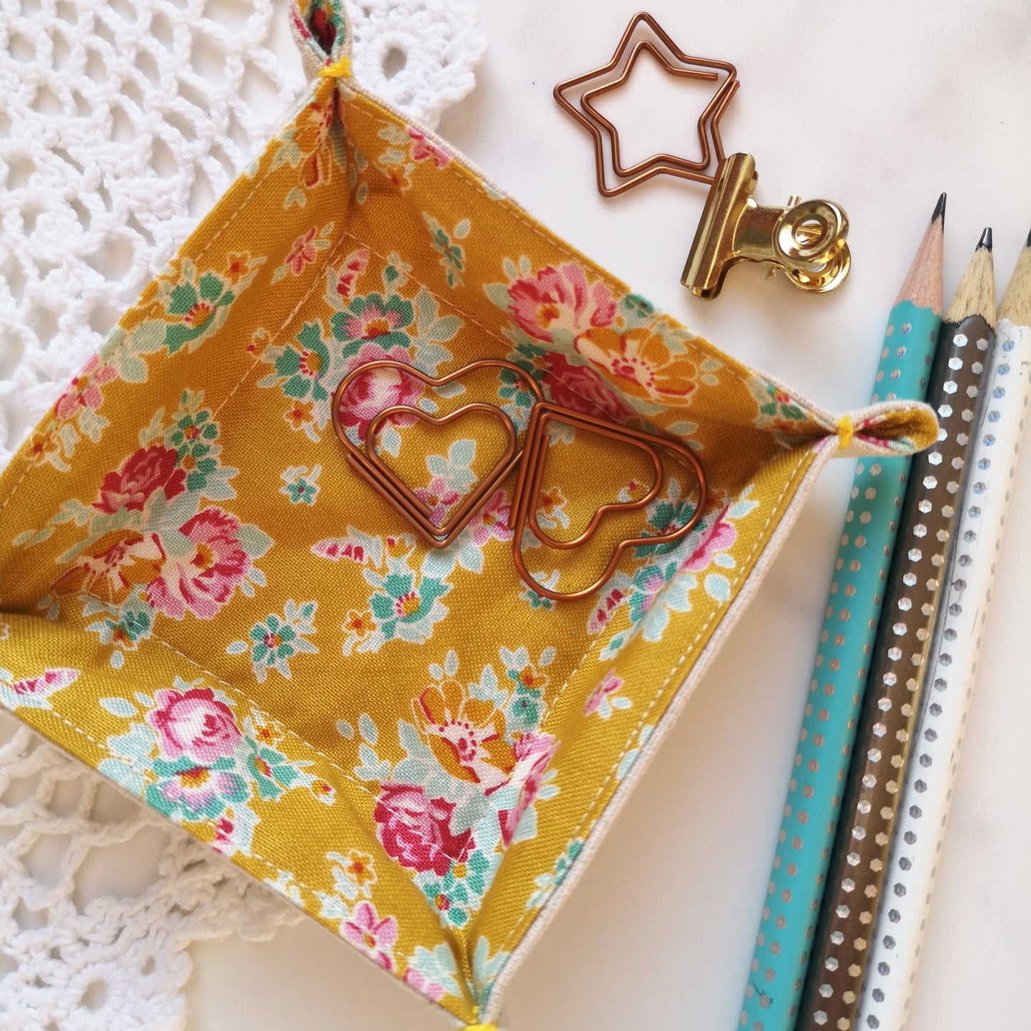 Yellow Floral Fabric Tray