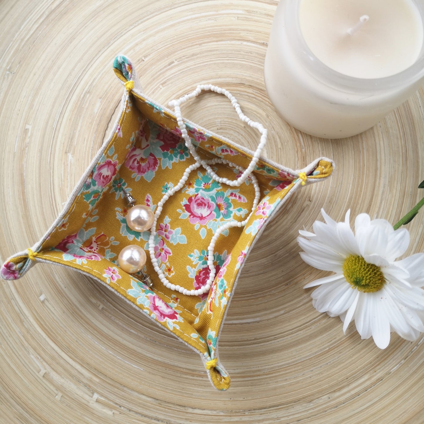 Yellow Floral Fabric Tray