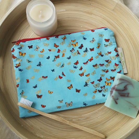 Blue Butterfly Makeup Bag