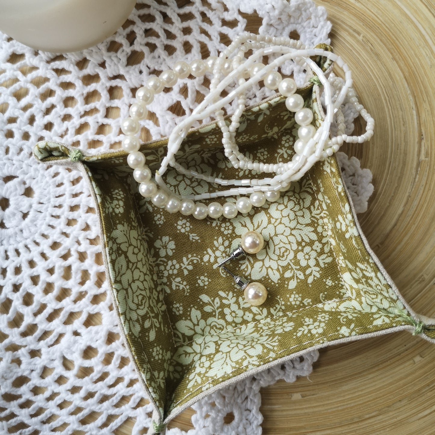 Green Floral Fabric Tray