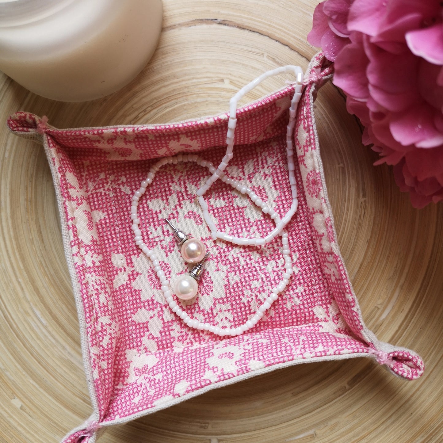 Pink Floral Fabric Tray