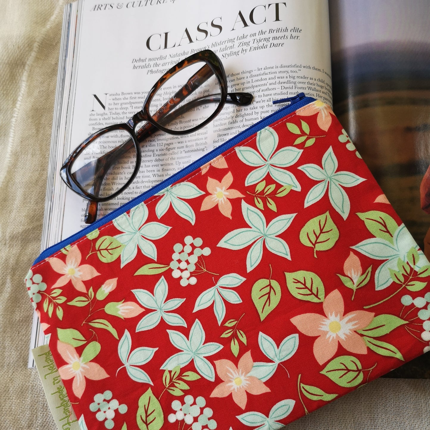 Red Tropical Floral Makeup Bag