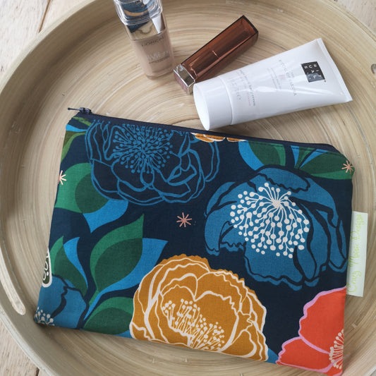 Navy Floral Makeup Bag