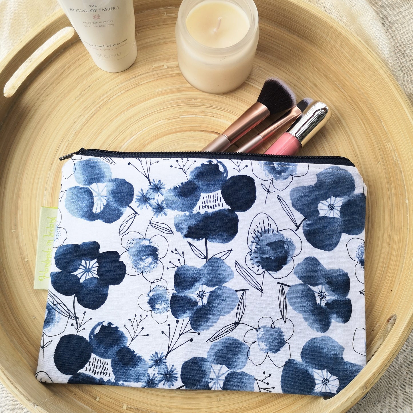 Navy Floral Makeup Bag