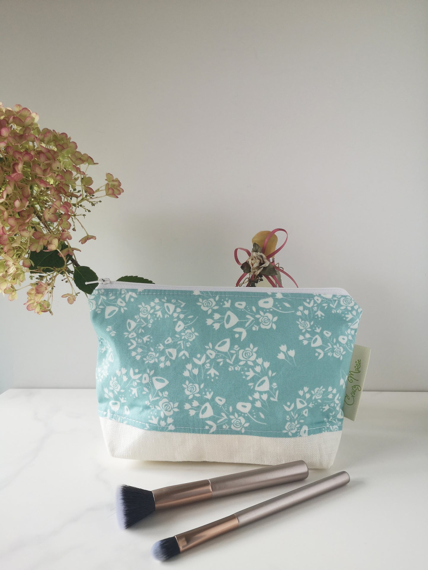 Blue and white floral makeup bag