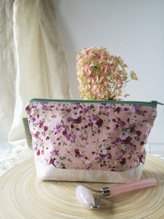 Pink Floral Makeup Bag