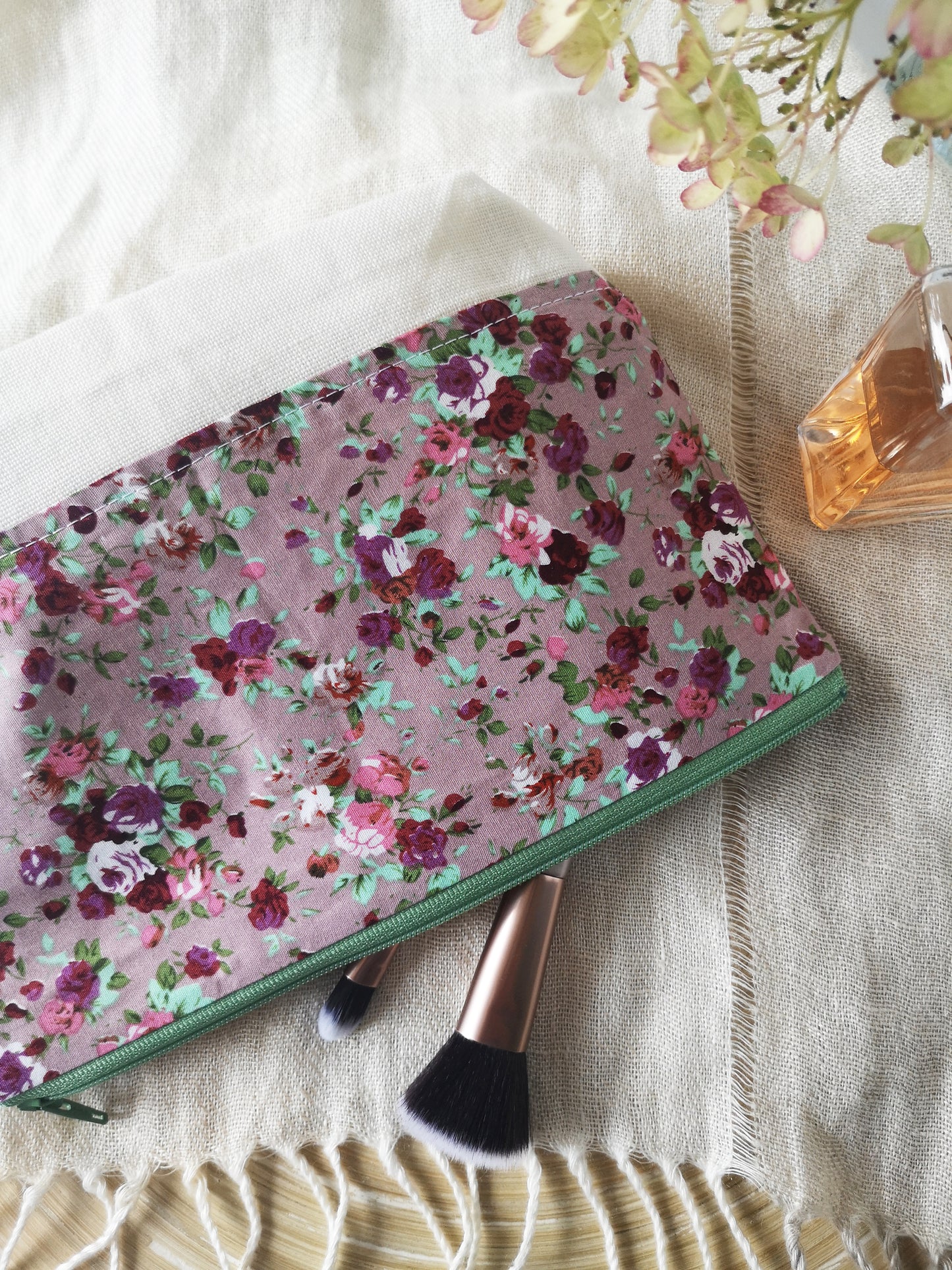 Mauve floral Makeup Bag