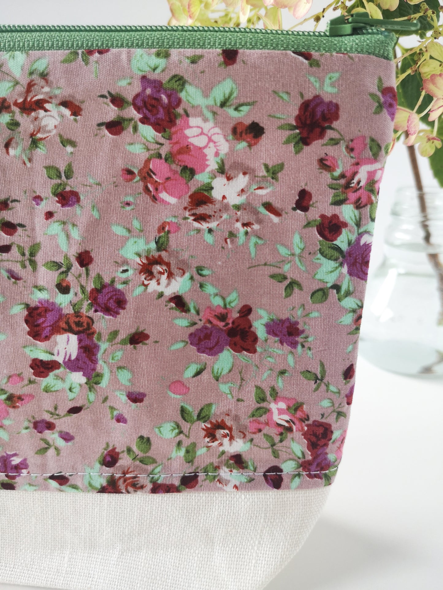 Mauve floral Makeup Bag