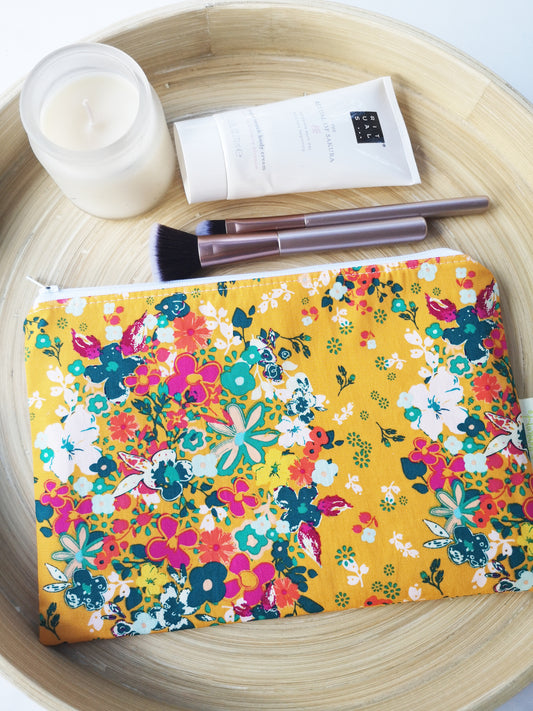 Orange Floral Makeup Bag