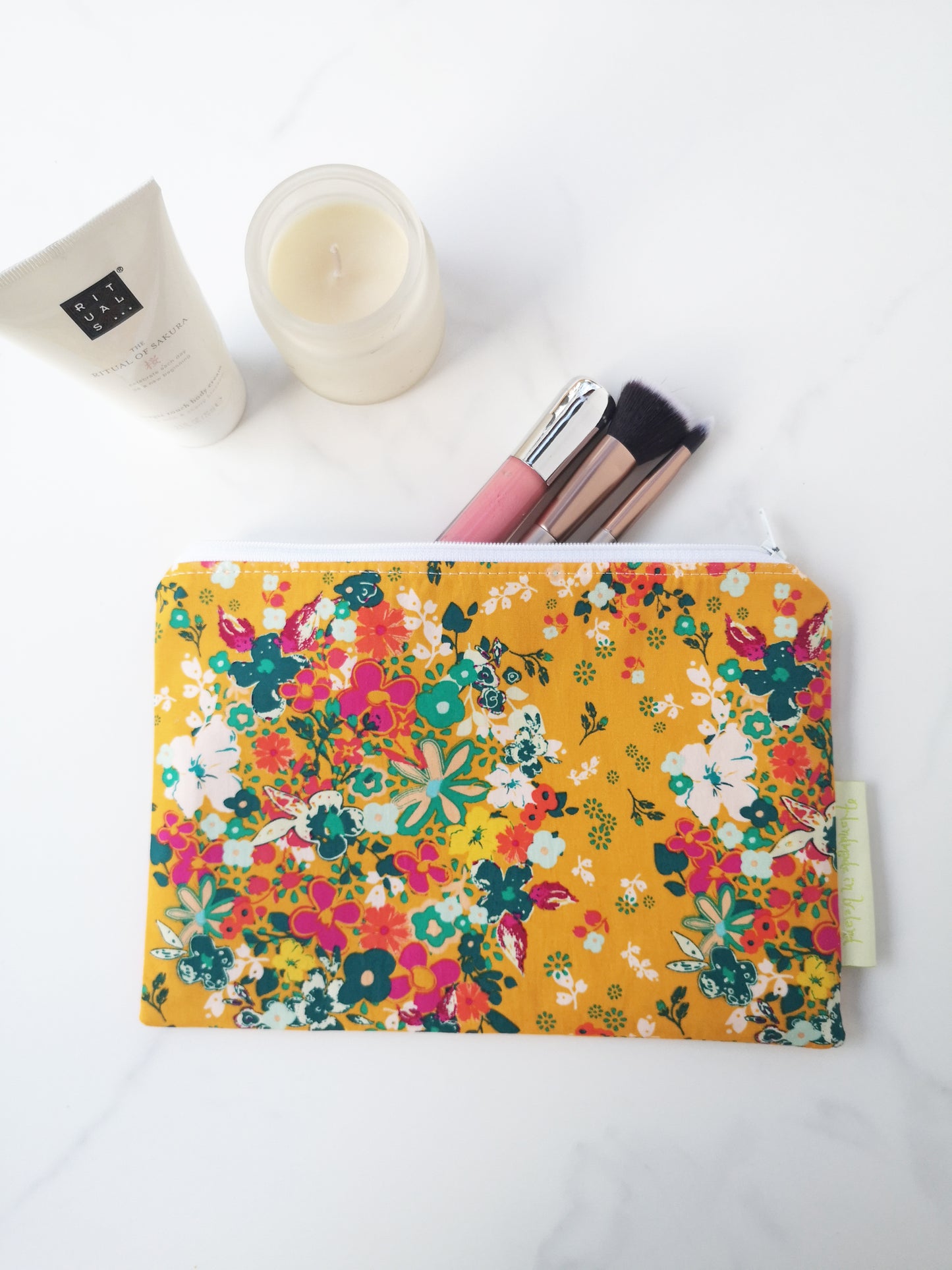 Orange Floral Makeup Bag