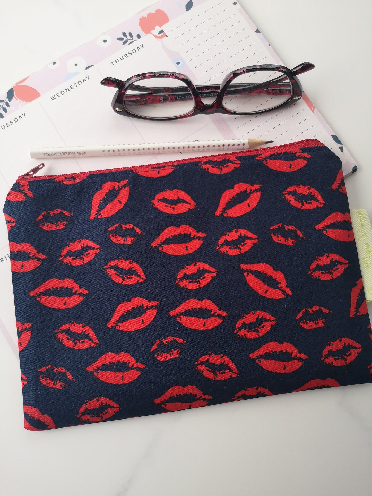 Navy Lips Makeup Bag