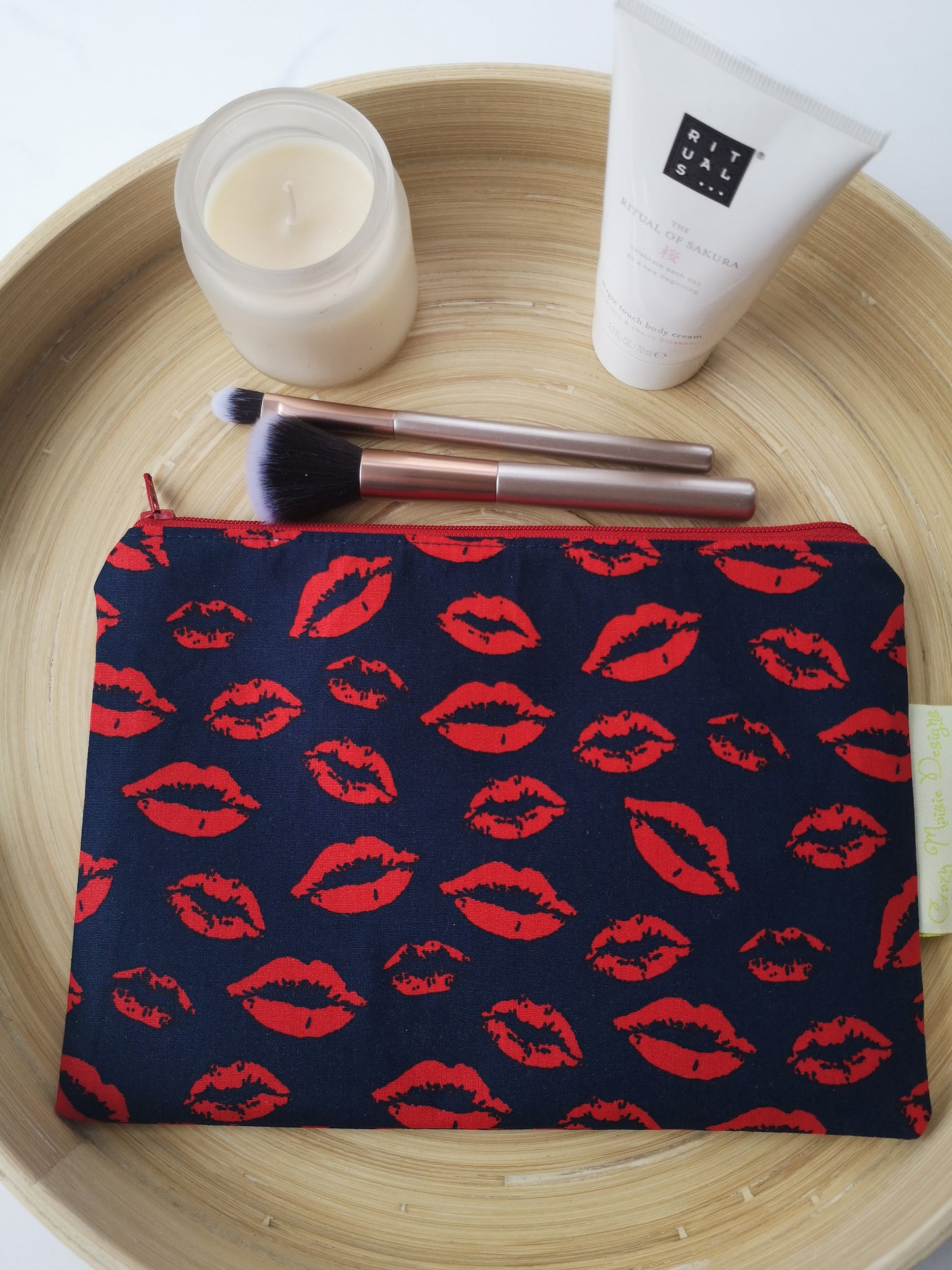 Navy Lips Makeup Bag