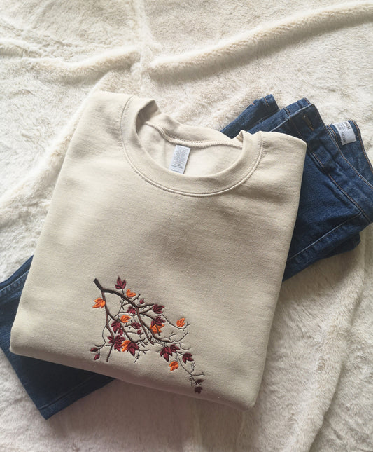 Autumn leaves embroidered sweatshirt