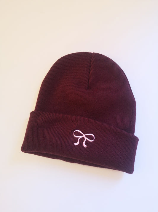 Embroidered Bow Beanie