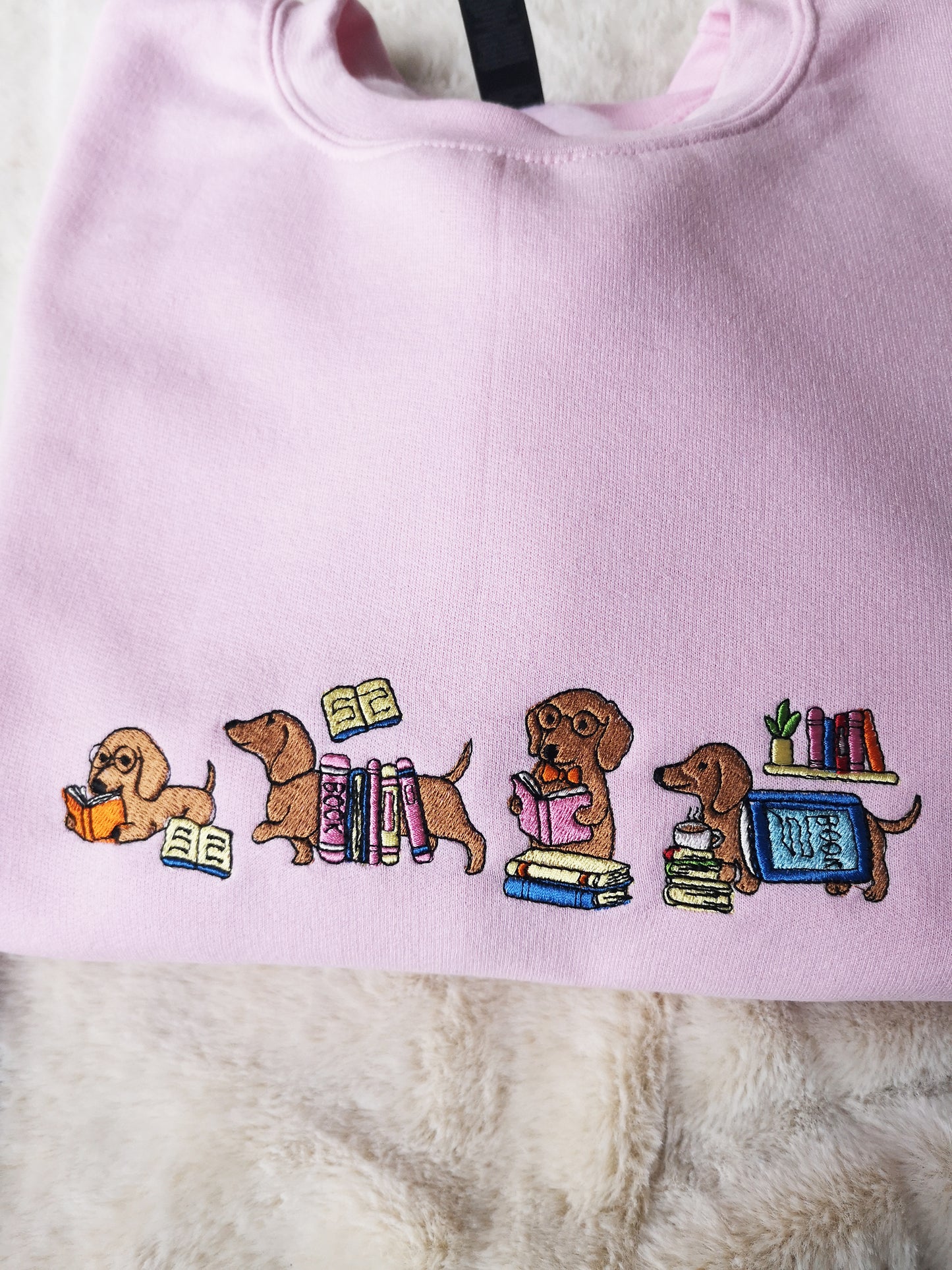 Dachshund Reading Books Embroidered Sweatshirt