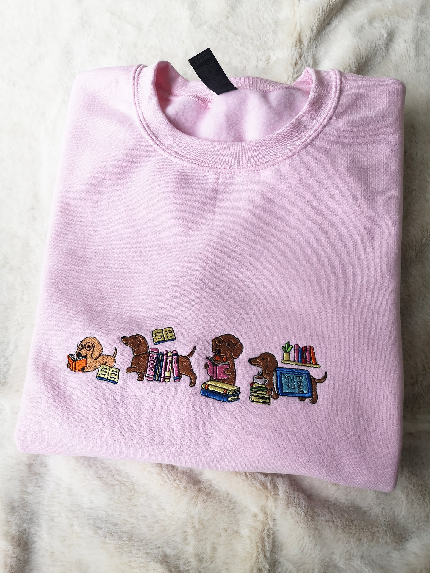 Dachshund Reading Books Embroidered Sweatshirt