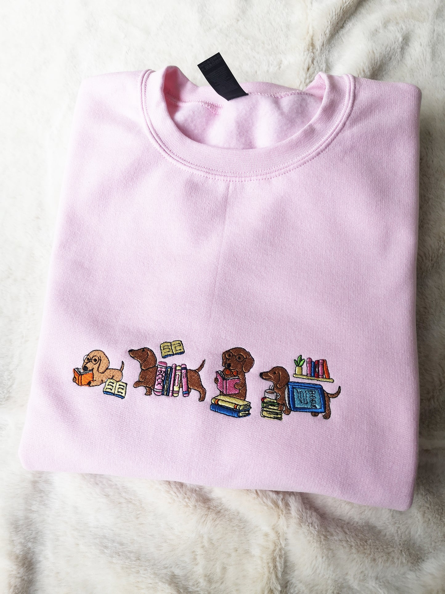 Dachshund Reading Books Embroidered Sweatshirt