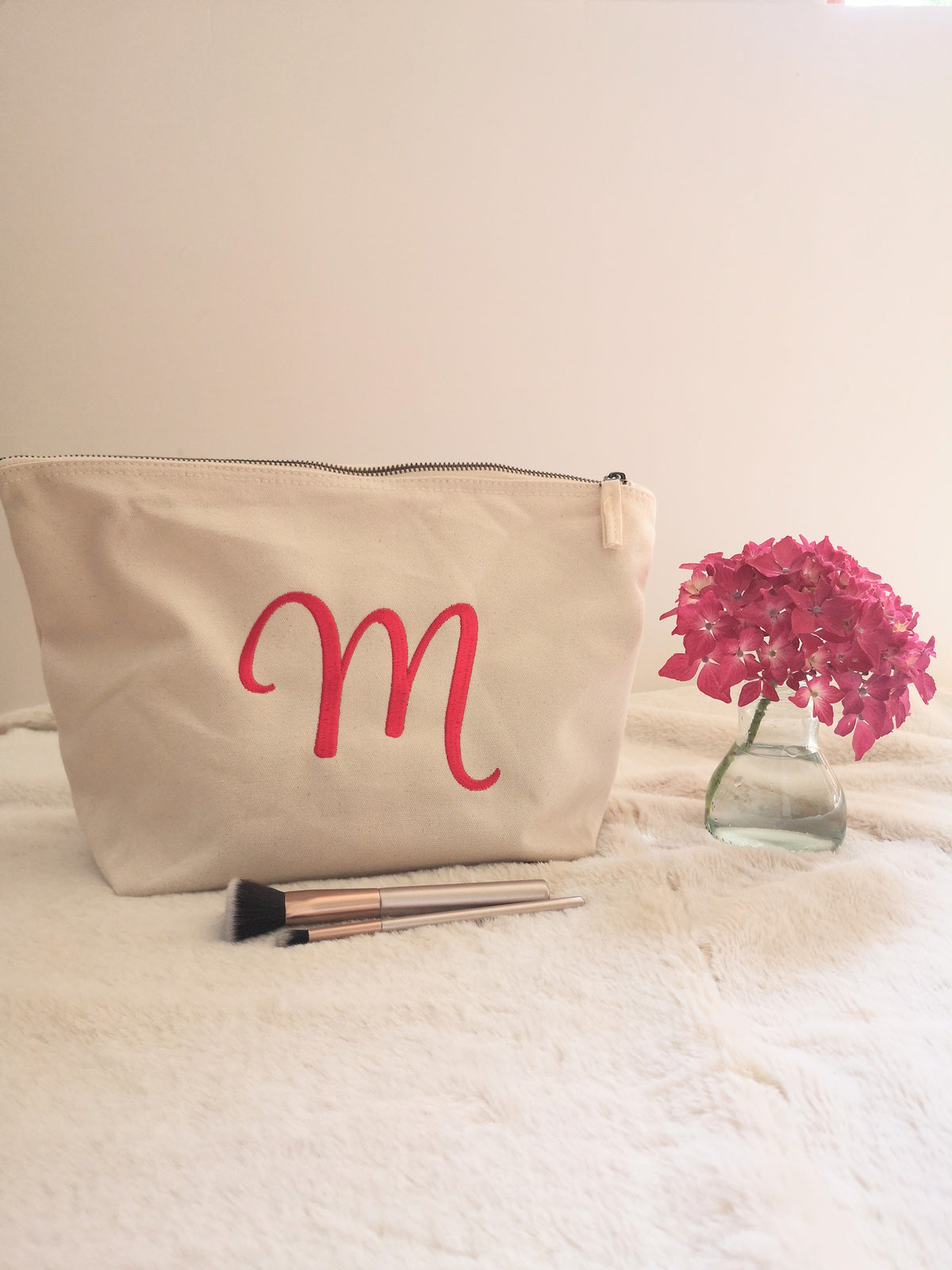 Personalised Embroidered Large Pouch | Cotton Canvas Zip Bag