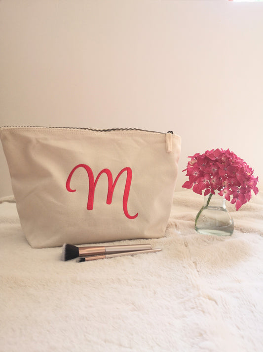 Personalised Embroidered Large Pouch | Cotton Canvas Zip Bag