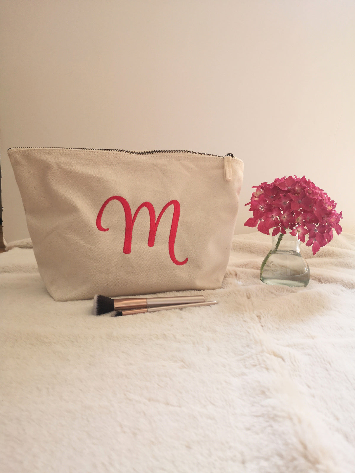 Personalised Embroidered Large Pouch | Cotton Canvas Zip Bag