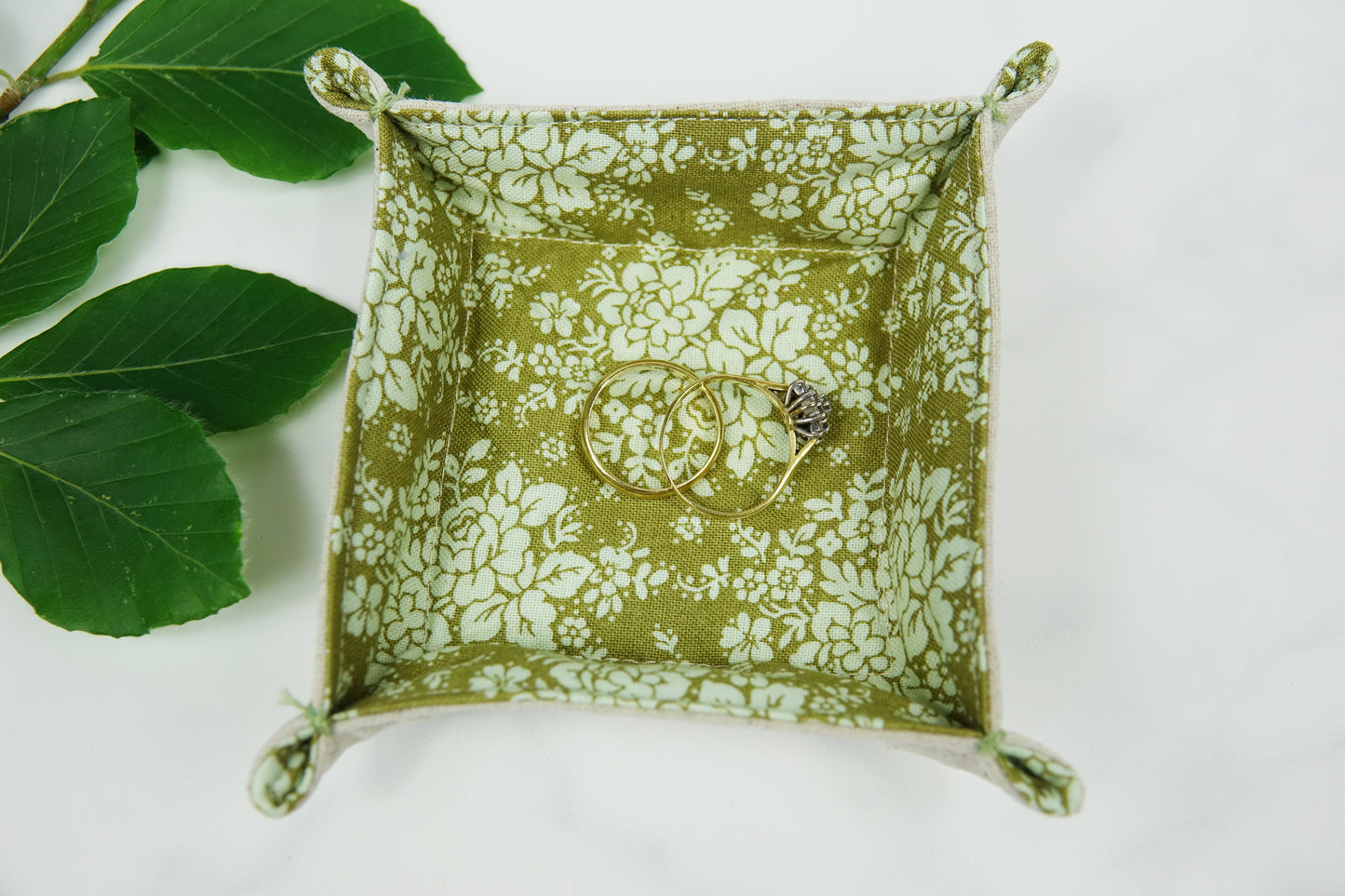 Green Floral Fabric Tray