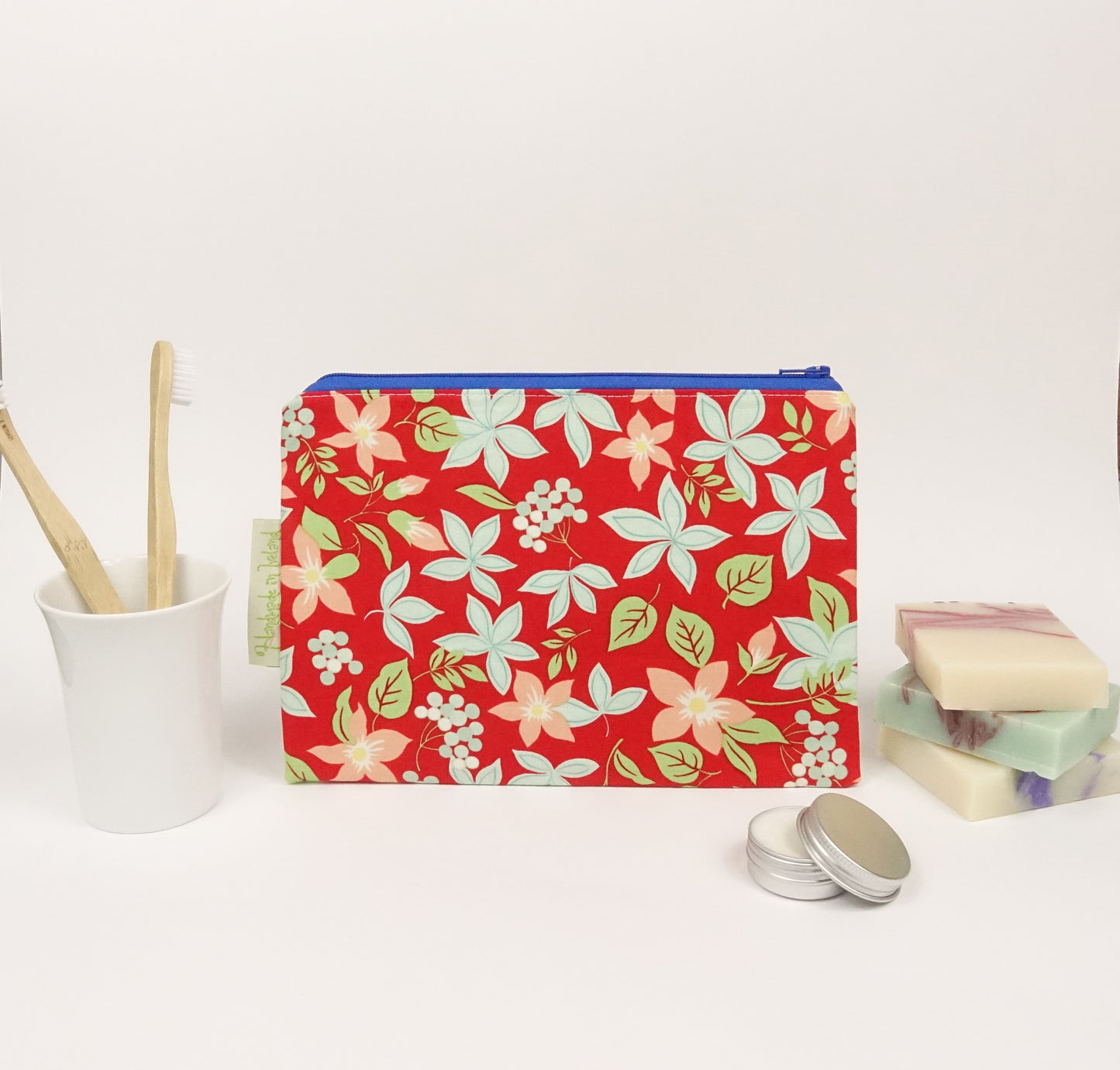 Red Tropical Floral Makeup Bag