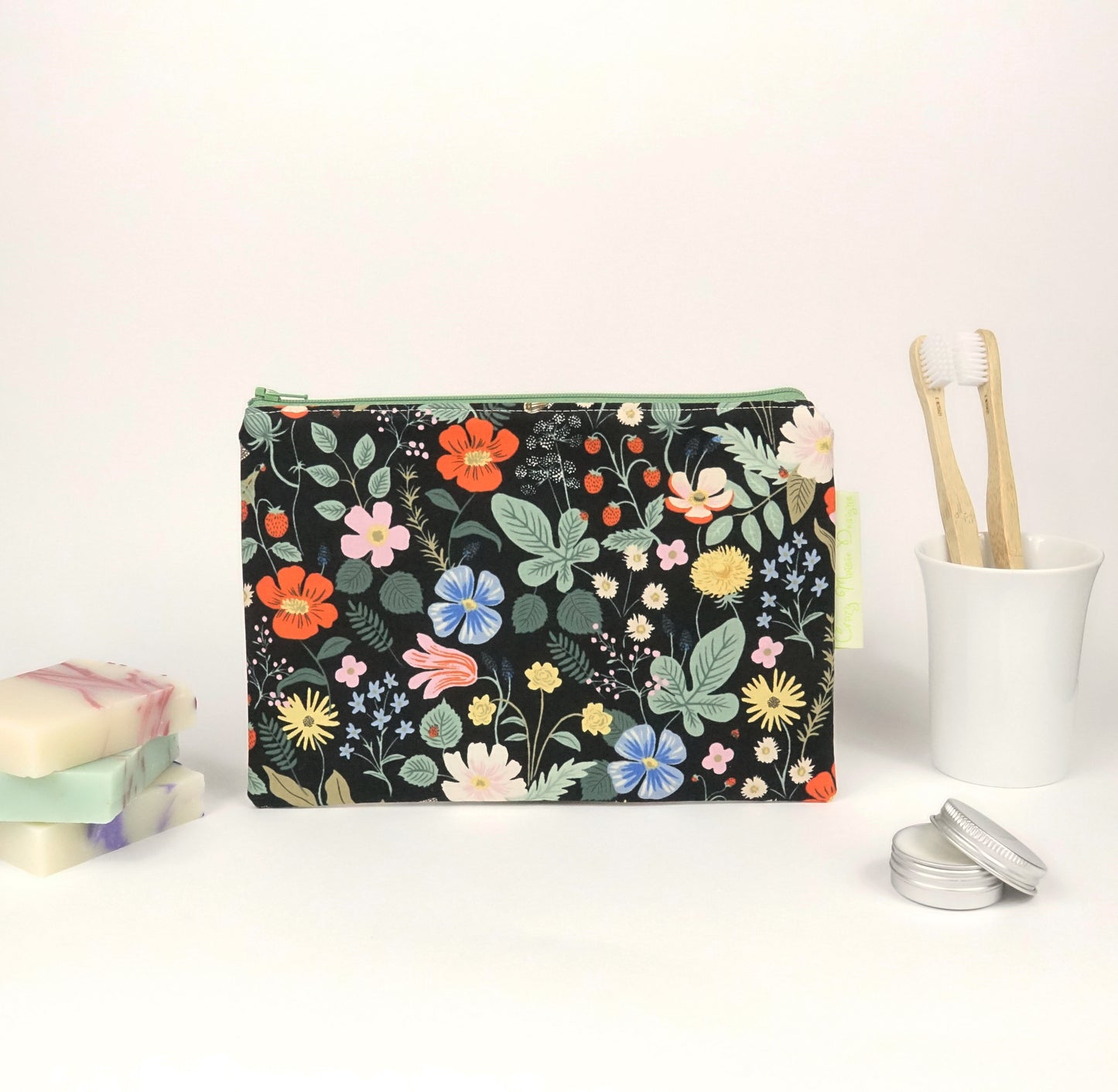 Black Strawberry Fields Makeup Bag