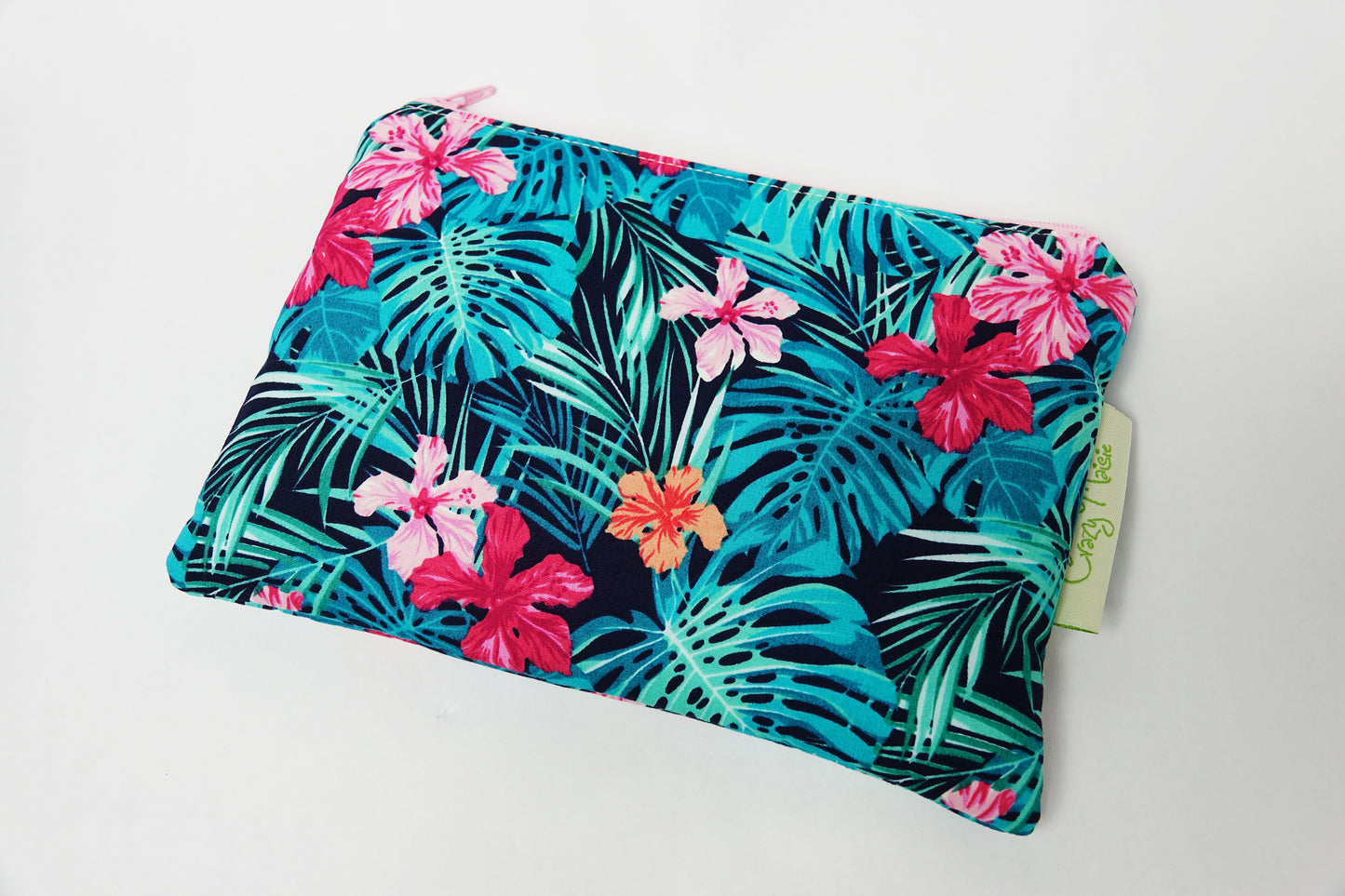 Green Tropical Floral Makeup Bag