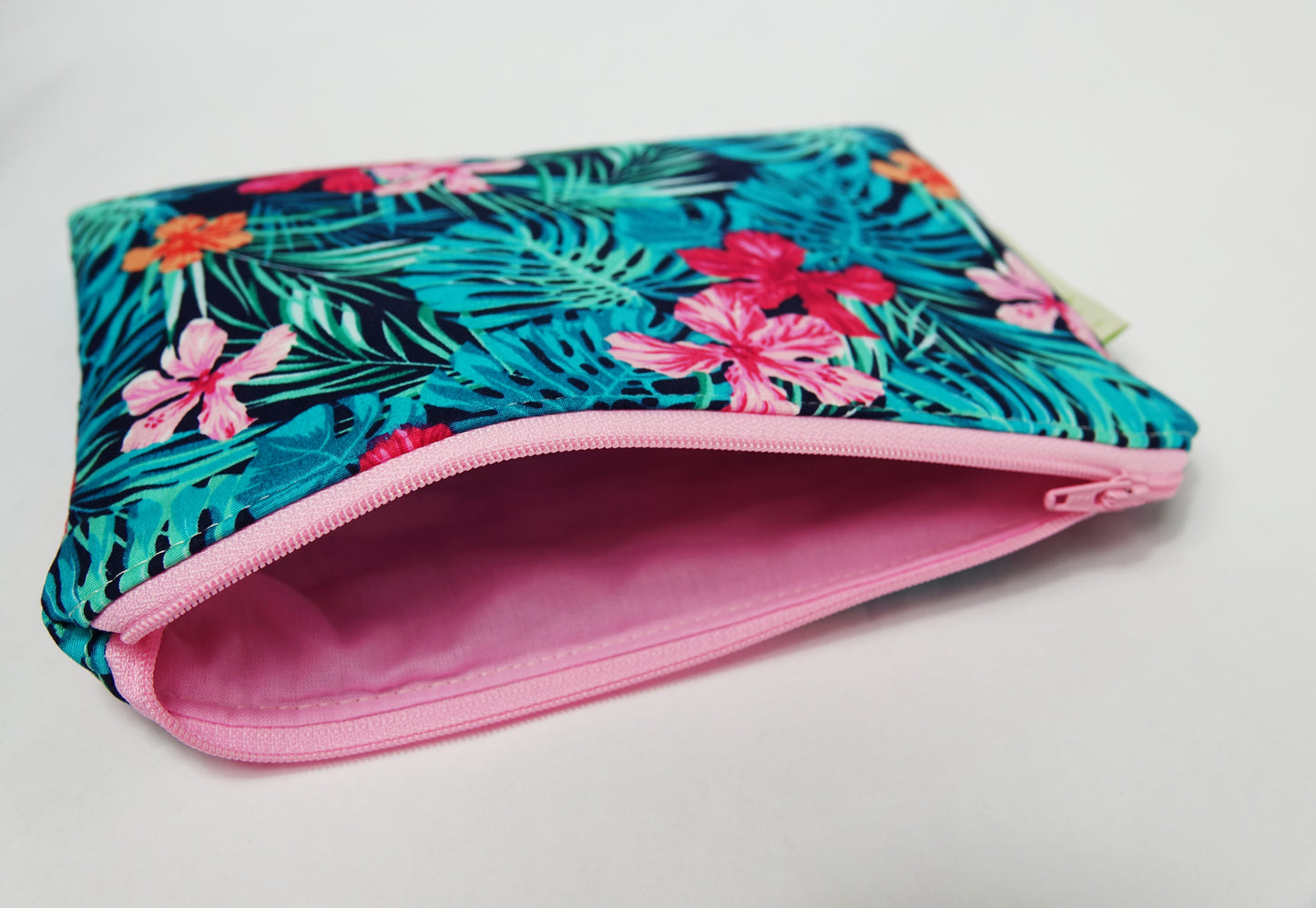 Green Tropical Floral Makeup Bag