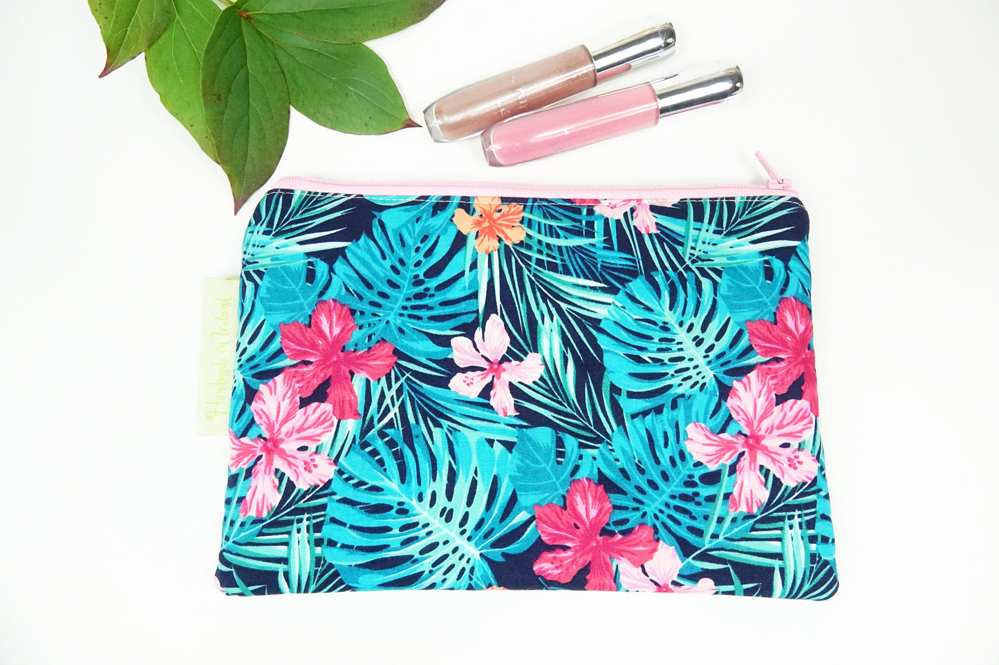 Green Tropical Floral Makeup Bag