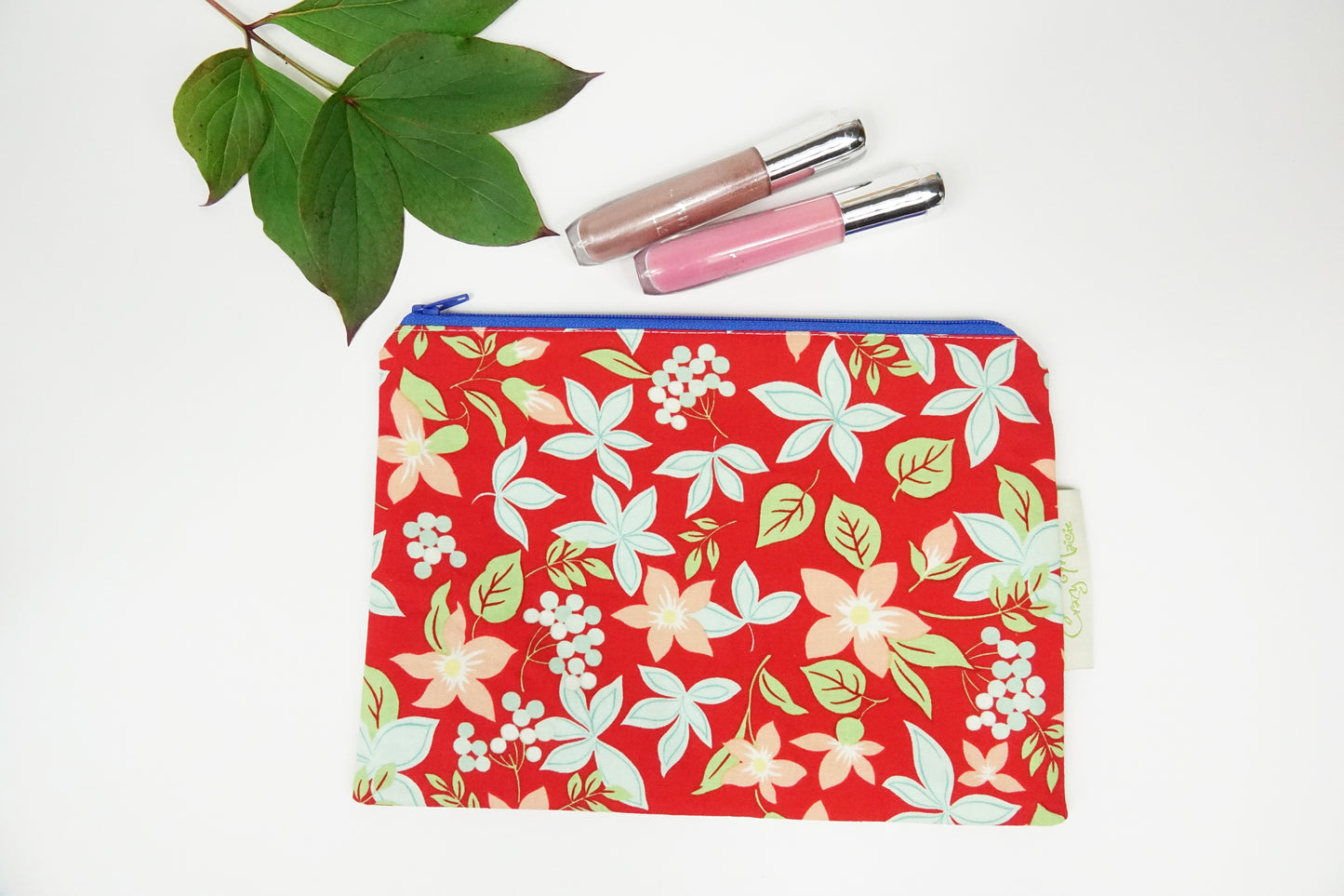 Red Tropical Floral Makeup Bag