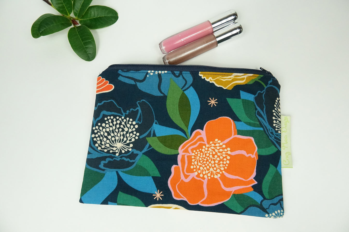 Navy Floral Makeup Bag