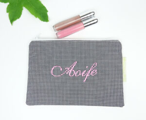 Personalised Black and White Check Makeup Bag