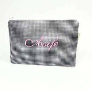 Personalised Black and White Check Makeup Bag