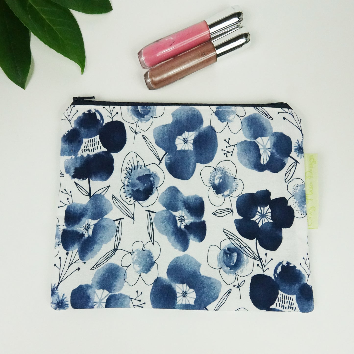 Navy Floral Makeup Bag