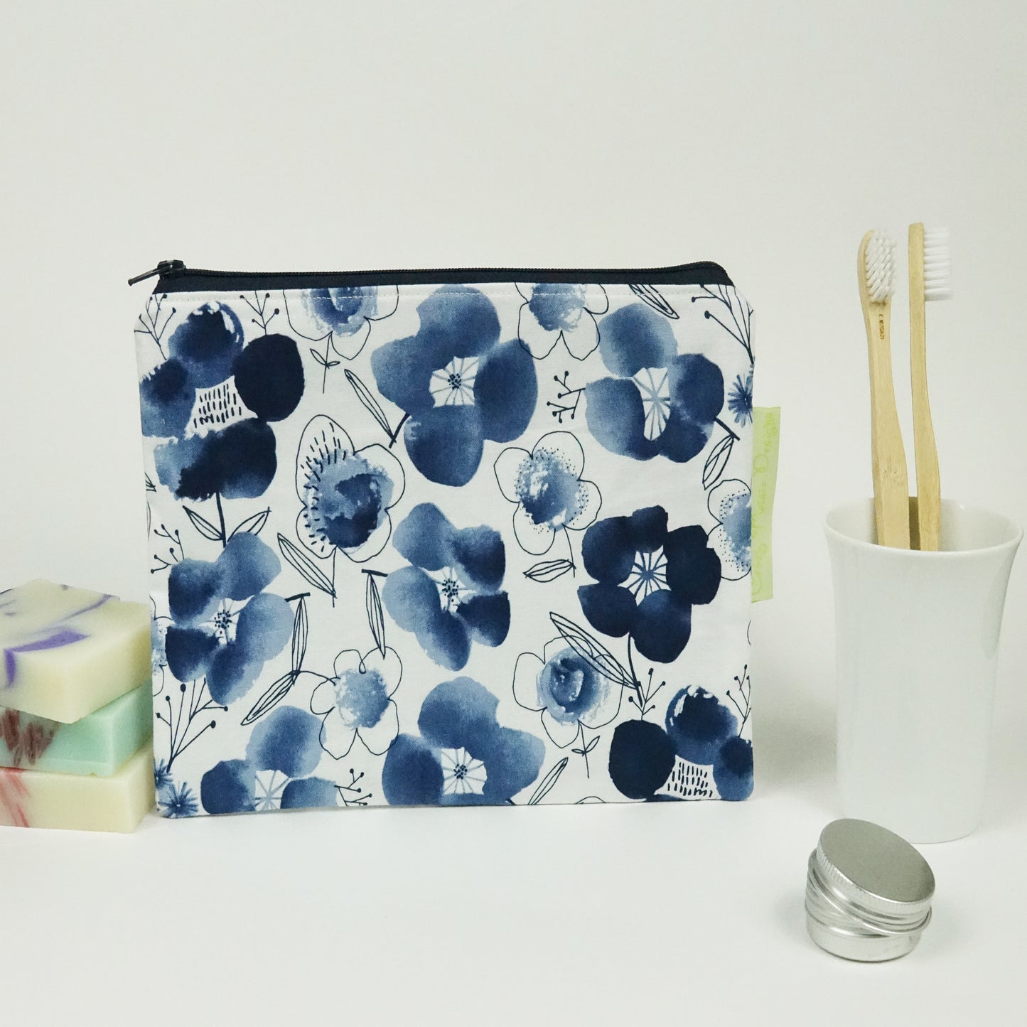 Navy Floral Makeup Bag