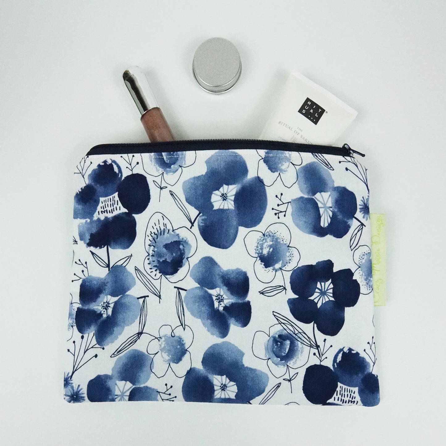 Navy Floral Makeup Bag